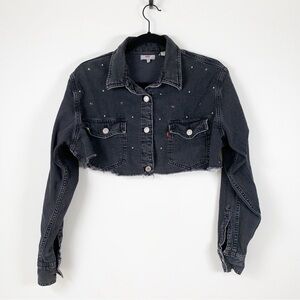 Levi’s Addison Black Rhinestone Jacket (Custom Crop), Size Small, Charcoal Color